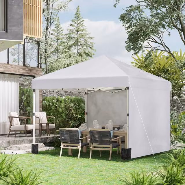 Outsunny Pop Up Gazebo Party Tent with 2 Sidewalls, White, W 300 cm x D 288 cm