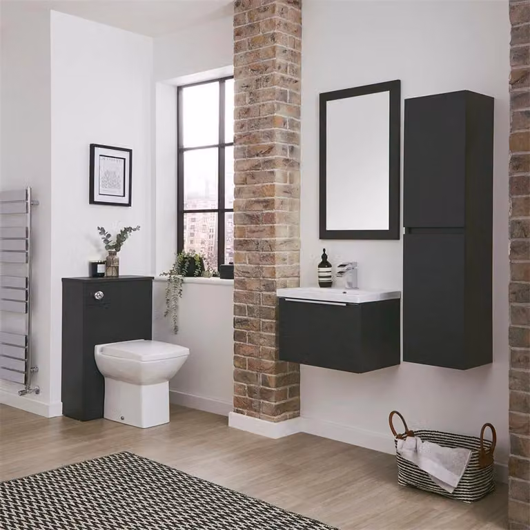Clifton Matt Dark Grey Wall Hung Drawer Unit and Twin White Ceramic Basin W: 120 cm, D: 37.5 cm, H: 35.5 cm