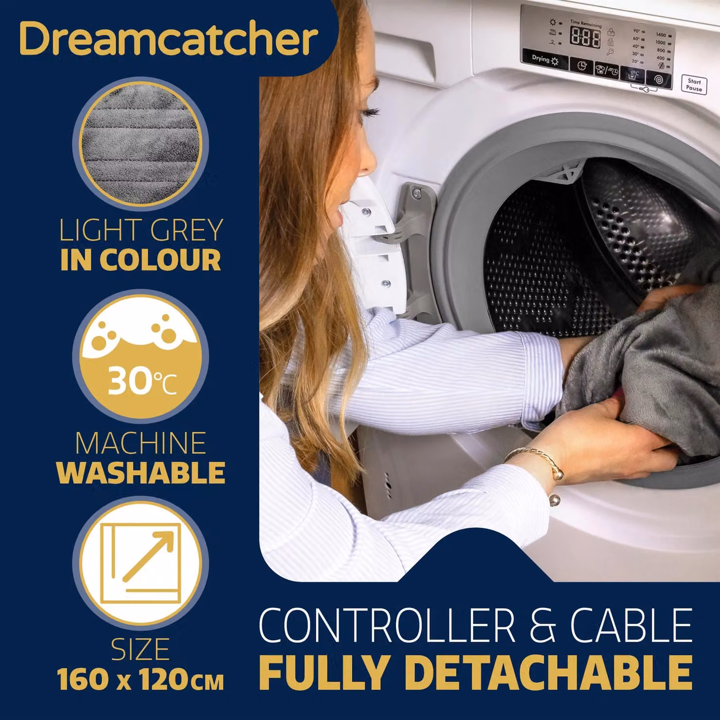 Dreamcatcher Deluxe Electric Heated Double Throw Blanket in Silver Grey with Soft Fleece and Timer – 5