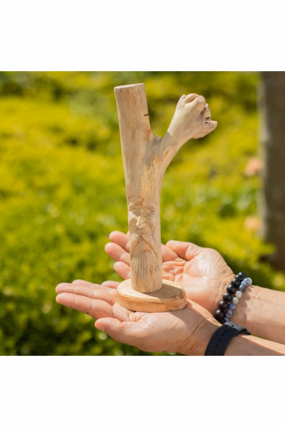 KDMD Greenman Woodland Wood Carving on Upright Branch Stand in Beige – 2