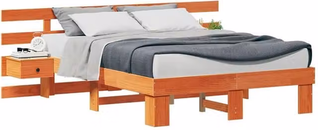 Berkfield Home Modern Brown Solid Pine Wood Bed Frame and Nightstand W/D/H: 120 x 200 cm