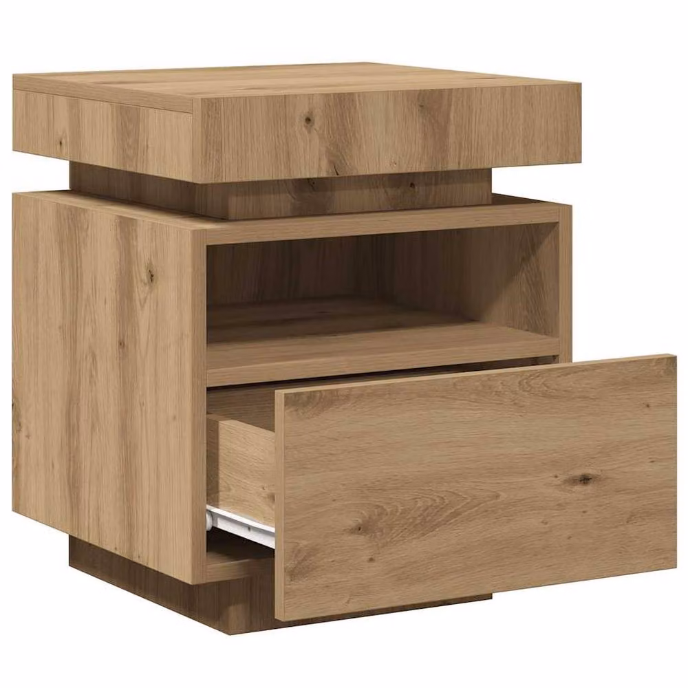 Berkfield Home Artisan Oak Bedside Cabinets with Integrated LED Lights, Set of 2, Brown, W: 40 cm, D: 39 cm, H: 48.5 cm – 4