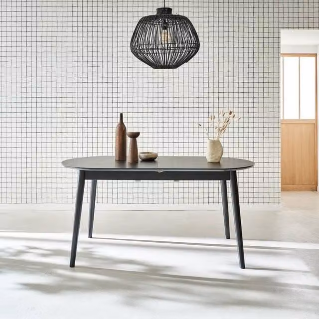 sweeek Modern Extendable Oval Dining Table in Black, 6 to 8 Seater, W/D/H: 180 x 90 x 75 cm