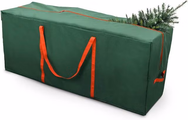 Keplin Christmas Tree and Wrapping Paper Storage Bag in Green, XL Foldable Heavy Duty Fabric Organizer with Handles – 7