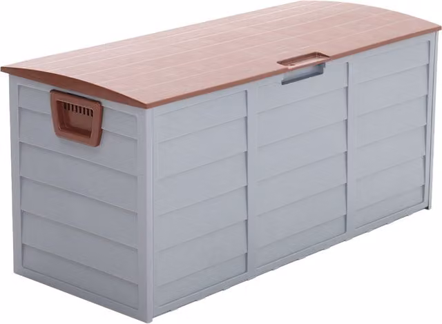 Darphe 290L Lockable Waterproof Garden Storage Box with Wheels in Brown and Grey