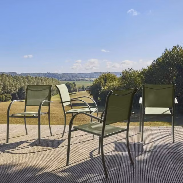 sweeek Set of 4 Modern Stackable Garden Chairs in Powder Coated Aluminium and Textilene, Khaki – 1