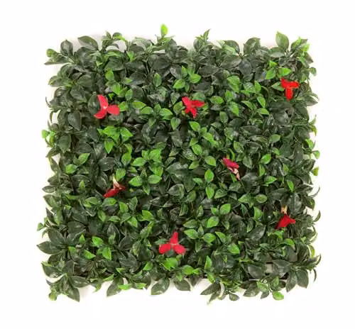 Best Artificial Red Laurel Flower Dense Topiary Hedging Panel, W/H: 50 x 50 cm – 1