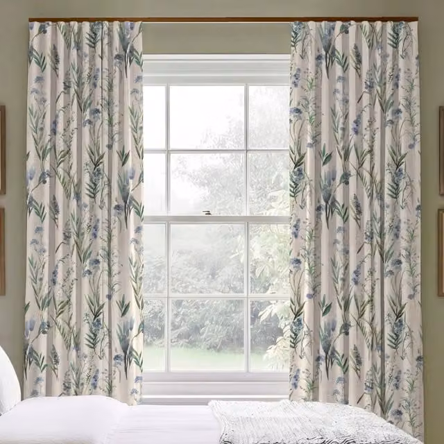 Ante Decor Combe Made To Measure Blackout Eyelet Curtains in Hyacinth Linen Floral Fabric