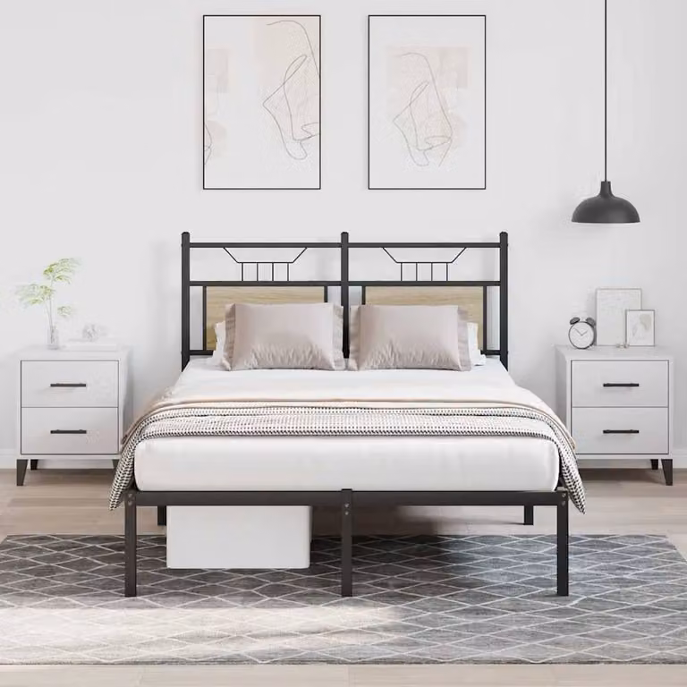 Berkfield Home Sonoma Oak Small Double Bed Frame in Natural Wood and Metal, W/D/H: 120 x 190 cm