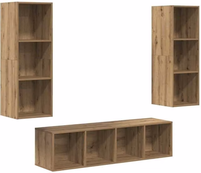Berkfield Home 3-Piece TV Cabinet Set with Shelf in Artisan Oak Brown, W/D/H: 37 x 37 x 142.5 cm – 1
