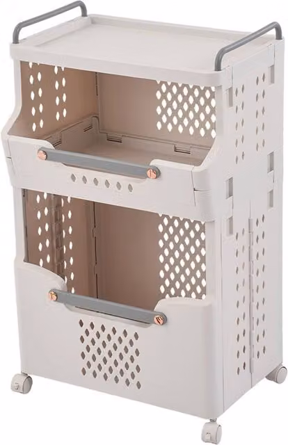 Living and Home 3-Tier Foldable Rolling Laundry Sorter Basket Storage Rack in White, Medium