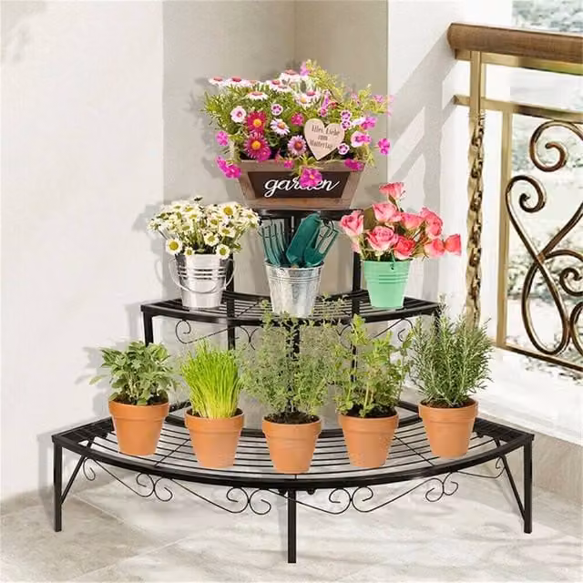 EONLION Black Matt Metal Corner Plant Stand and Flower Storage Rack – 1