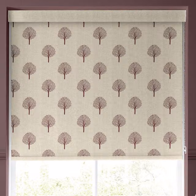 Emily Bond Mulberry Yew Tree Floral Blackout Roller Blind in Red