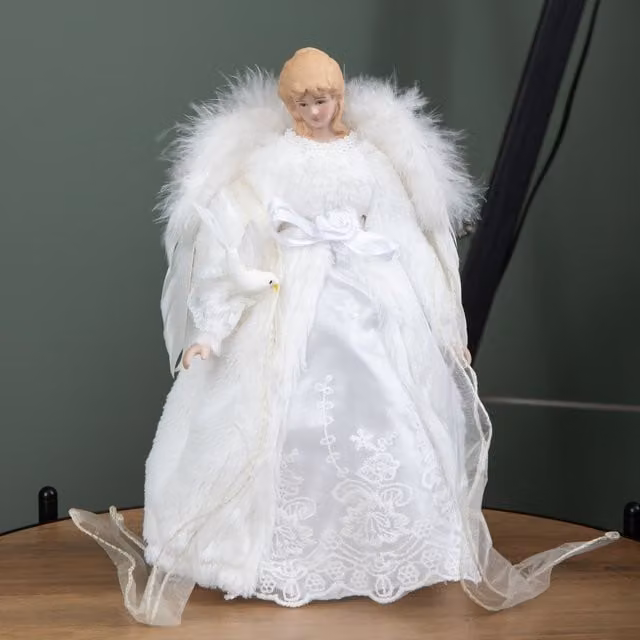 Samuel Alexander White Angel Holding Dove Christmas Tree Topper, 30 cm