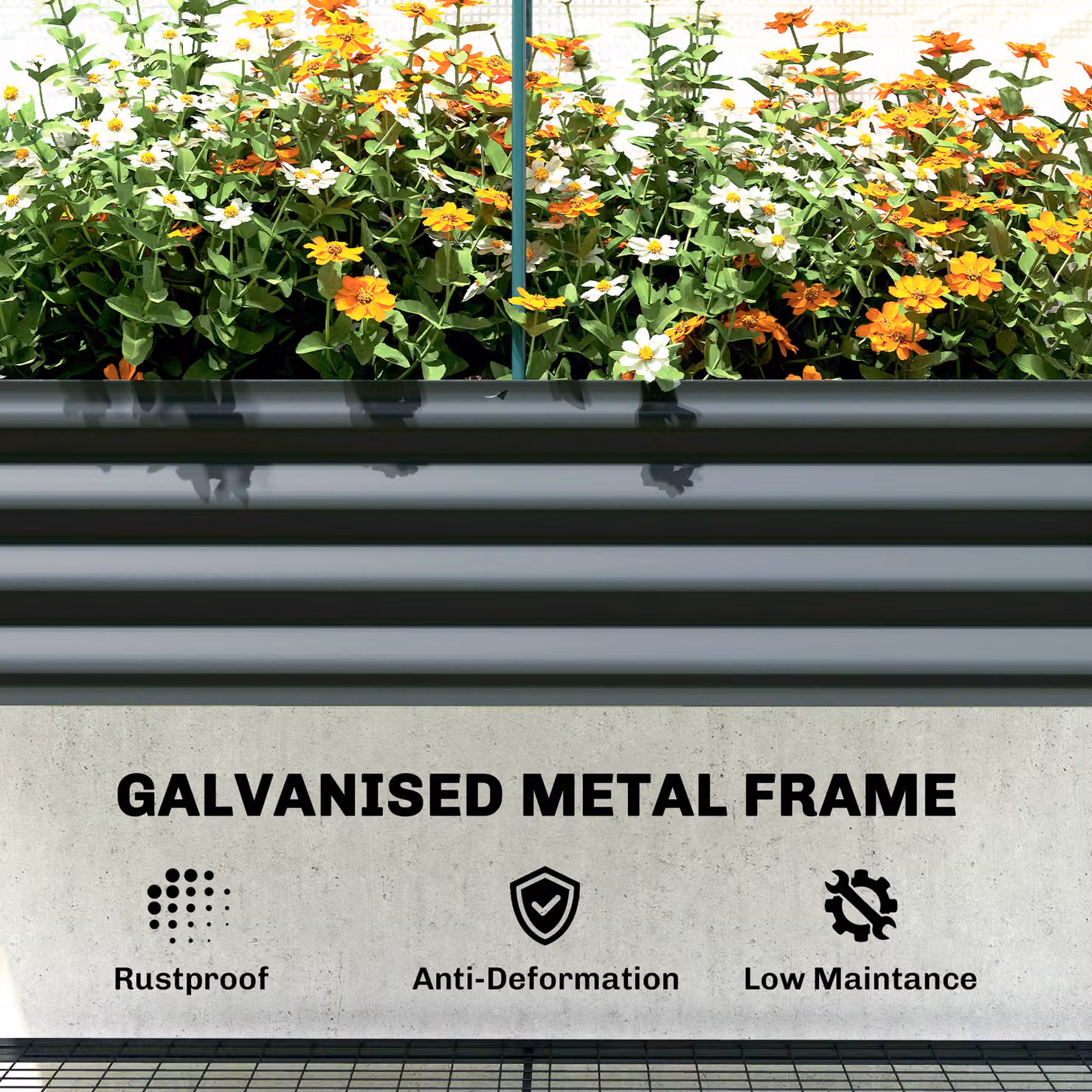 Outsunny Grey Galvanised Metal Raised Planter with Greenhouse Cover, Bed Liner and Bottom Shelf, W/D/H: 140 x 120 x 55 cm – 8
