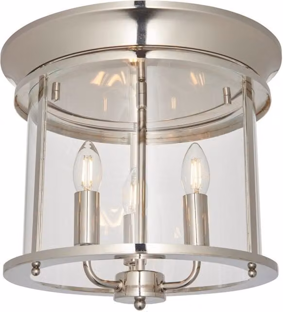 Endon Hampworth Round 3 Candle Ceiling Lantern in Silver with Clear Glass Shade