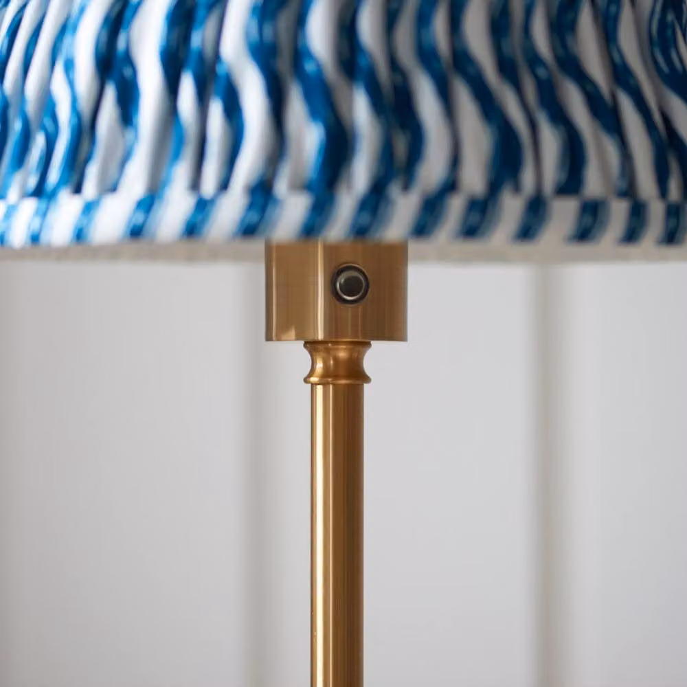 Netlighting Burley Rechargeable LED Floor Lamp with Blue Fabric Ripple Shade and Gold/Brass Base, H 155 cm, W 25 cm – 3