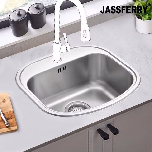 JASSFERRY Stainless Steel Drop-in Campervan RV Kitchen Sink in Silver, W/D/H: 47 x 49 x 18.5 cm – 1