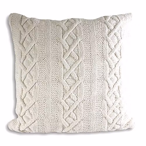 Paoletti Aran Chunky Cable Knit Cotton Cushion Cover, Beige, W/D/H: 55 x 55 x 55 cm