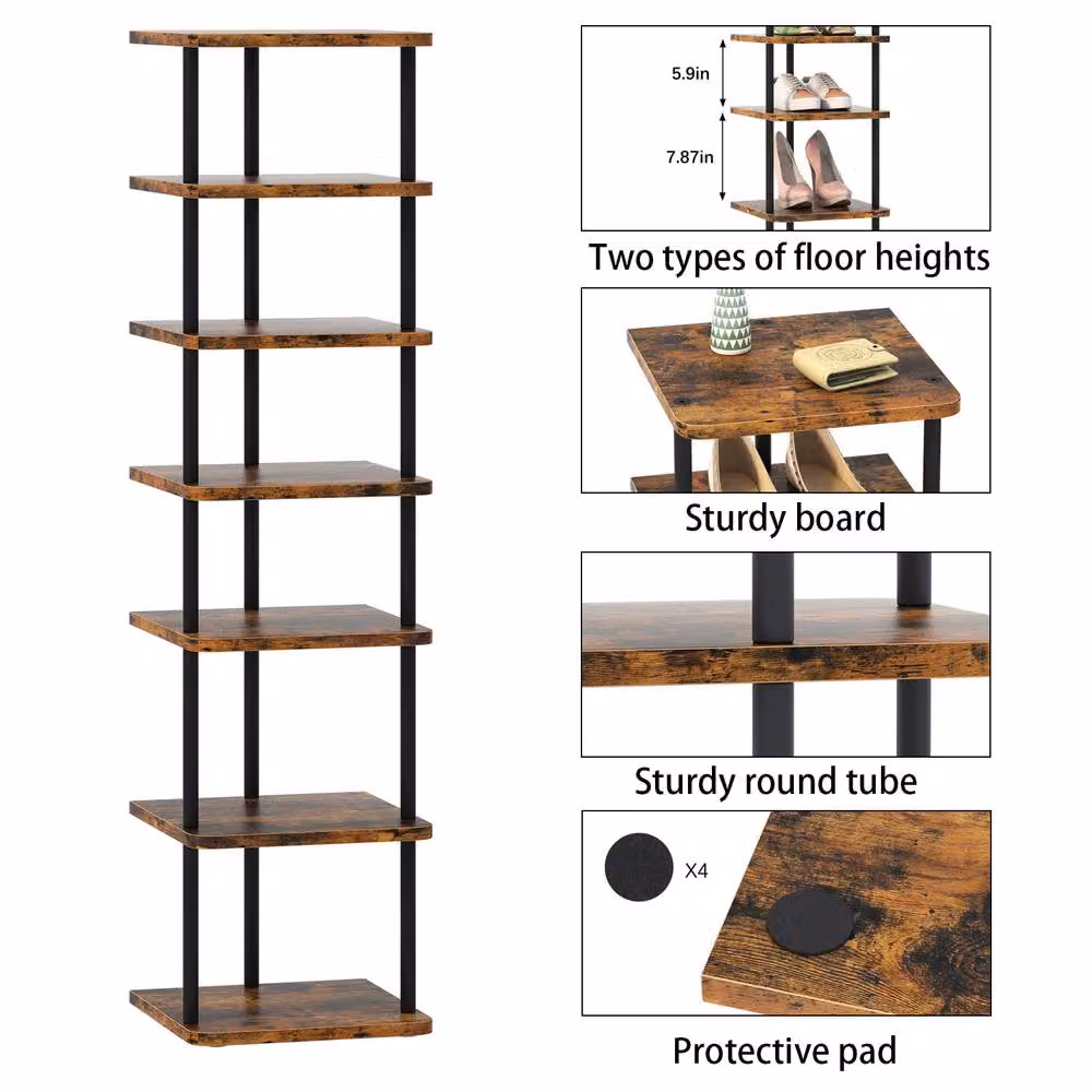 Huhote 7 Tier Narrow Shoe Rack Organiser in Brown – 3