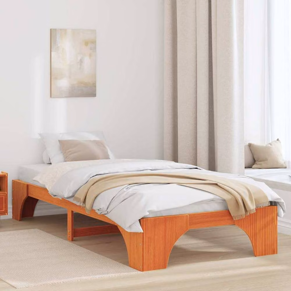 Berkfield Home Modern Solid Wood Pine Bed Frame in Wax Brown, W/D/H: 190 x 75 x 30 cm – 2
