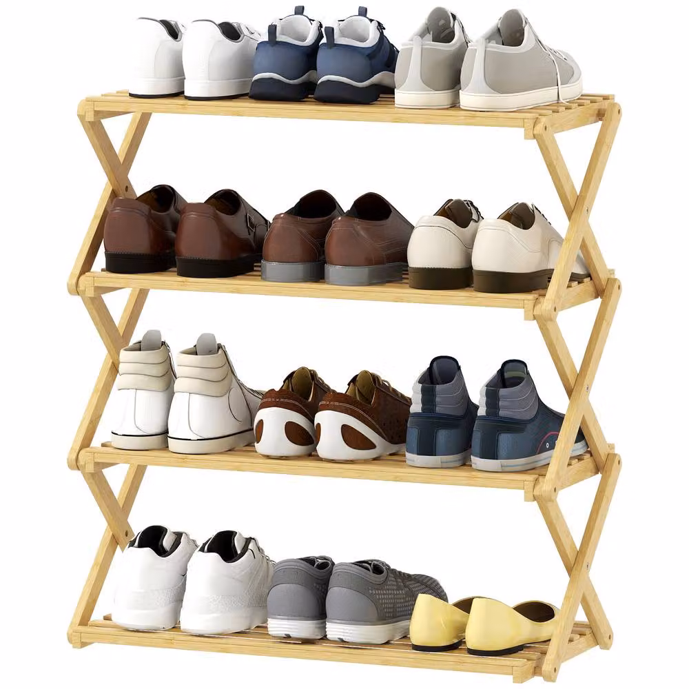 STILVORA 4-Tier Folding Bamboo Shoe Rack in Sand – 3