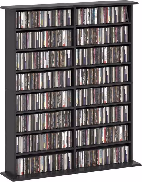 Rolipo Black Wall Mounted 16-Compartment CD DVD Media Storage Shelf with Adjustable Shelves and Back Panel – 1