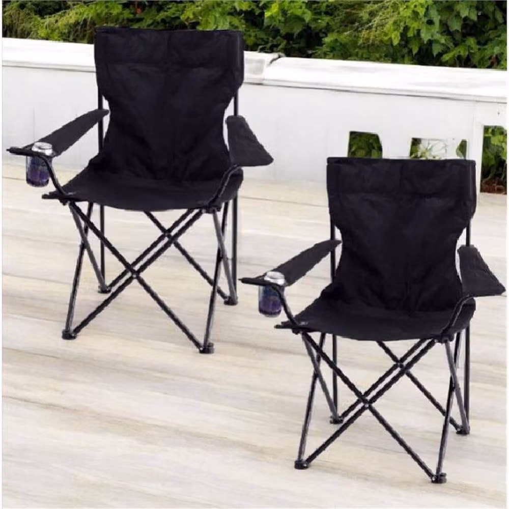 FORGEVIO Black 2-Pack Folding Camping Chairs with Armrests and UV-Resistant Polyester Fabric – 1
