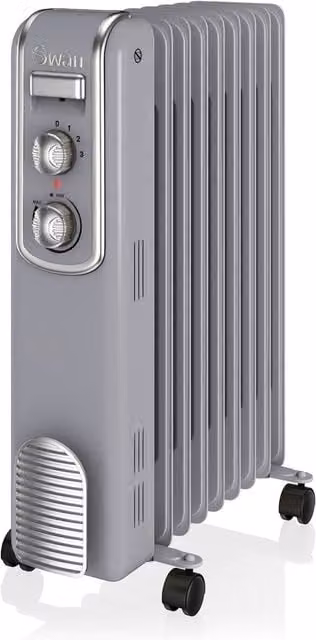 Swan 2000W Freestanding Oil Filled Radiator in Grey with Thermostat and Safety Protections