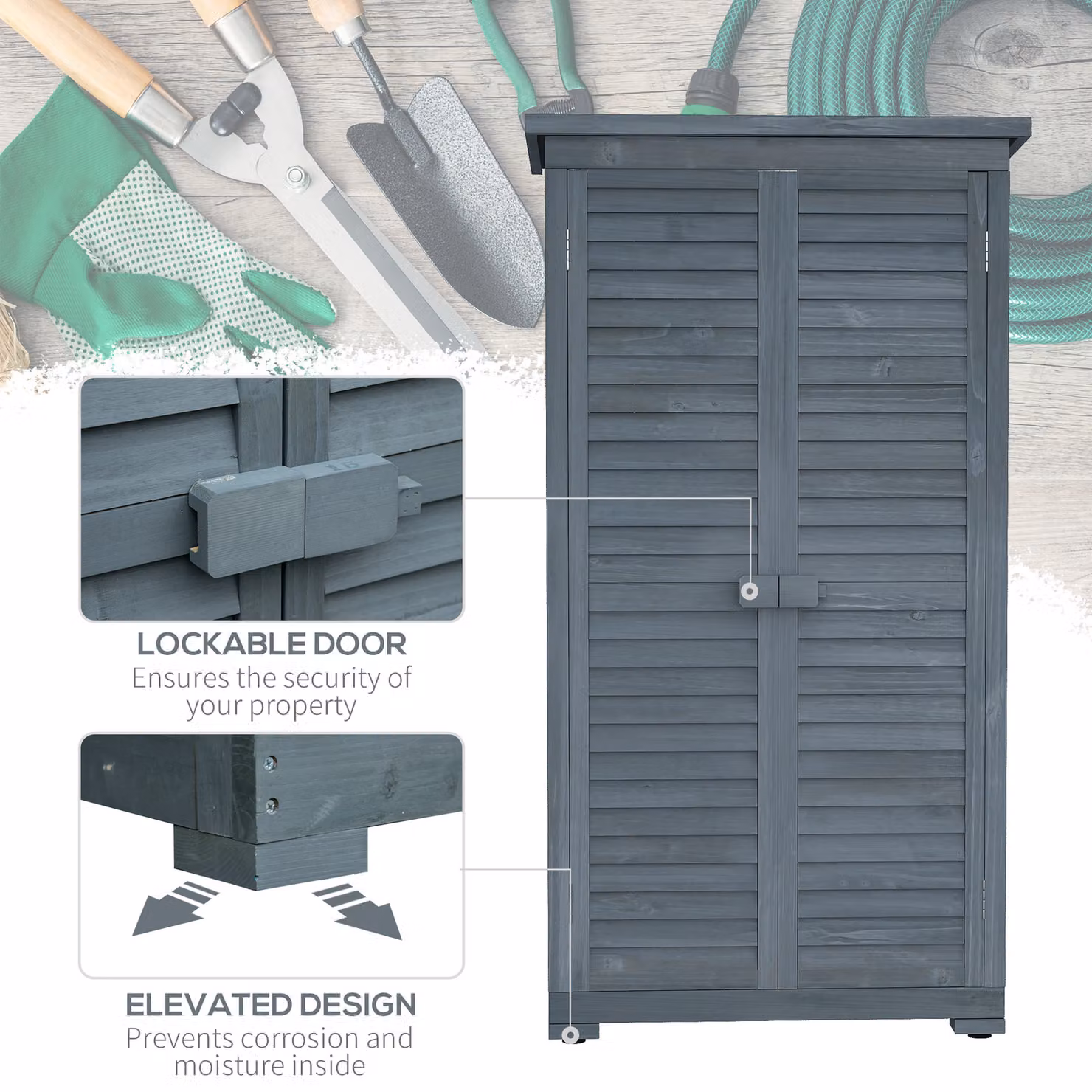Outsunny Grey Outdoor Storage Cabinet with 3-Tier Shelves and Double Doors, W/D/H: 87 x 47 x 160 cm – 6