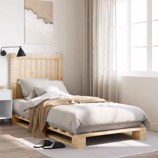 Berkfield Home Solid Wood Bed Frame with Headboard in Brown, W/D/H: 90 x 200 cm