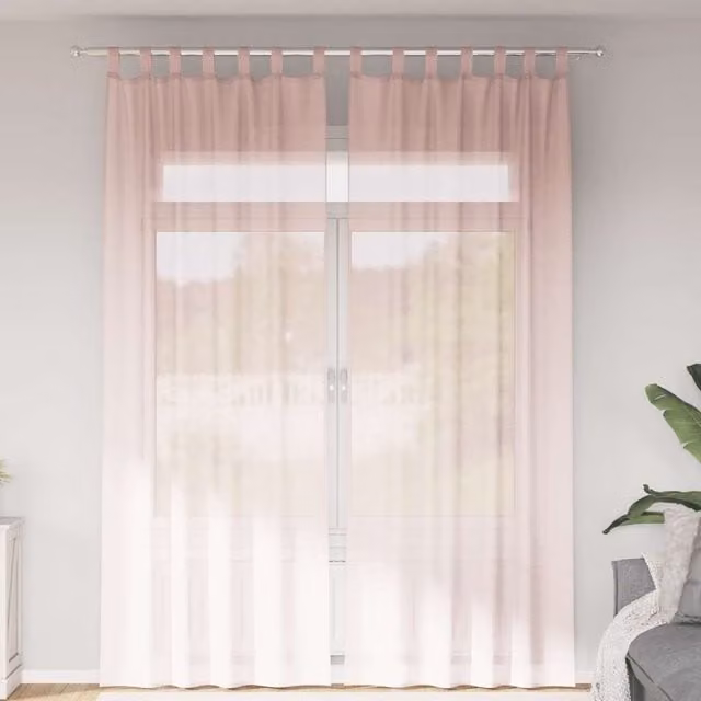 Berkfield Home Pink Voile Fabric Panel Curtains with Tabs, 2 Pack, W: 140 cm, H: 260 cm