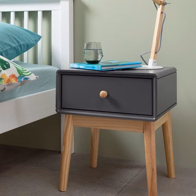 Noa and Nani Frank Modern Square Pine Wood Side Table in Grey