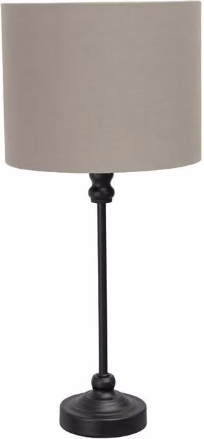 ValueLights Maggie Black Table Lamp with Grey Fabric Shade and Chrome Metal Base