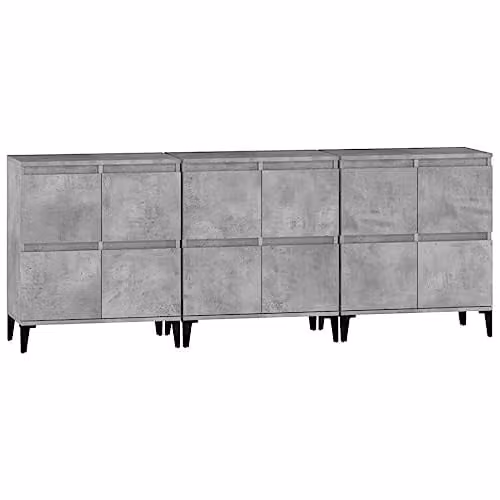 vidaXL Set of 3 Industrial Sideboards in Concrete Grey, W/D/H: 60 x 35 x 70 cm