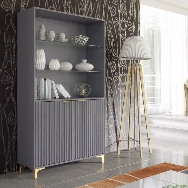 Creative Furniture Tide Crest Display Cabinet in Dark Grey, Height: 175 cm