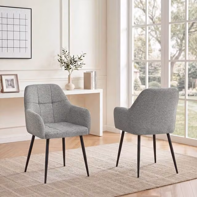 SONARA Modern Set of 2 Dining Chairs in Grey Chenille Fabric