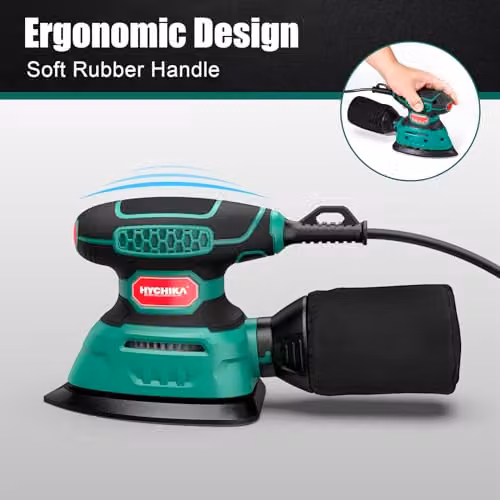 HYCHIKA 140W Detail Electric Mouse Sander in Green with 12 Sanding Sheets – 2