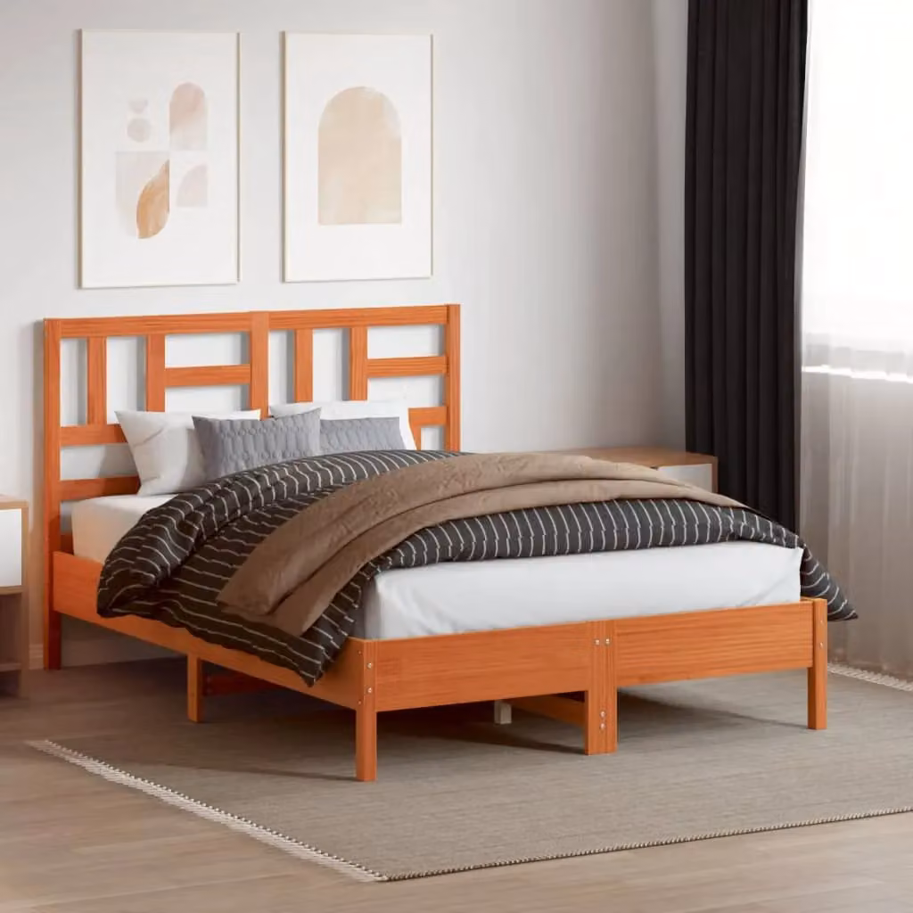 Berkfield Home Rustic Solid Wood Pine Headboard in Wax Brown, Width: 160 cm – 3
