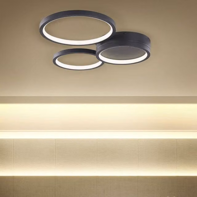 Wyld and Coco Round 3-Shade LED Ceiling Light in Black Metal, W/D/H: 36 x 36 x 7 cm