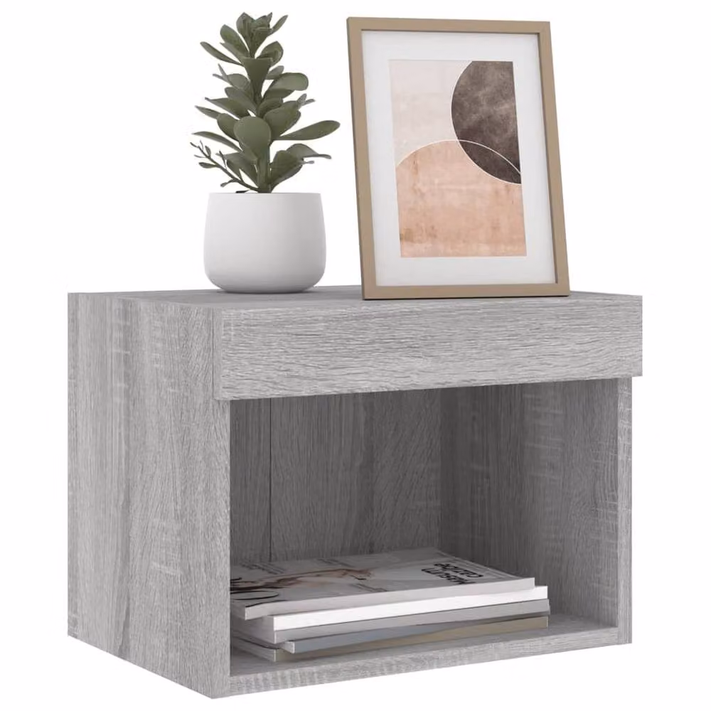Berkfield Home Set of 2 Wall-Mounted Bedside Cabinets with Integrated LED Lights in Grey Sonoma – 3