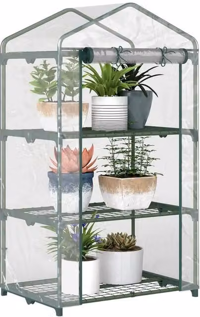 NESTLUNE 3 Tier Mini Greenhouse Grow House in Green, W: 100 cm, D: 50 cm, H: 125 cm – 1