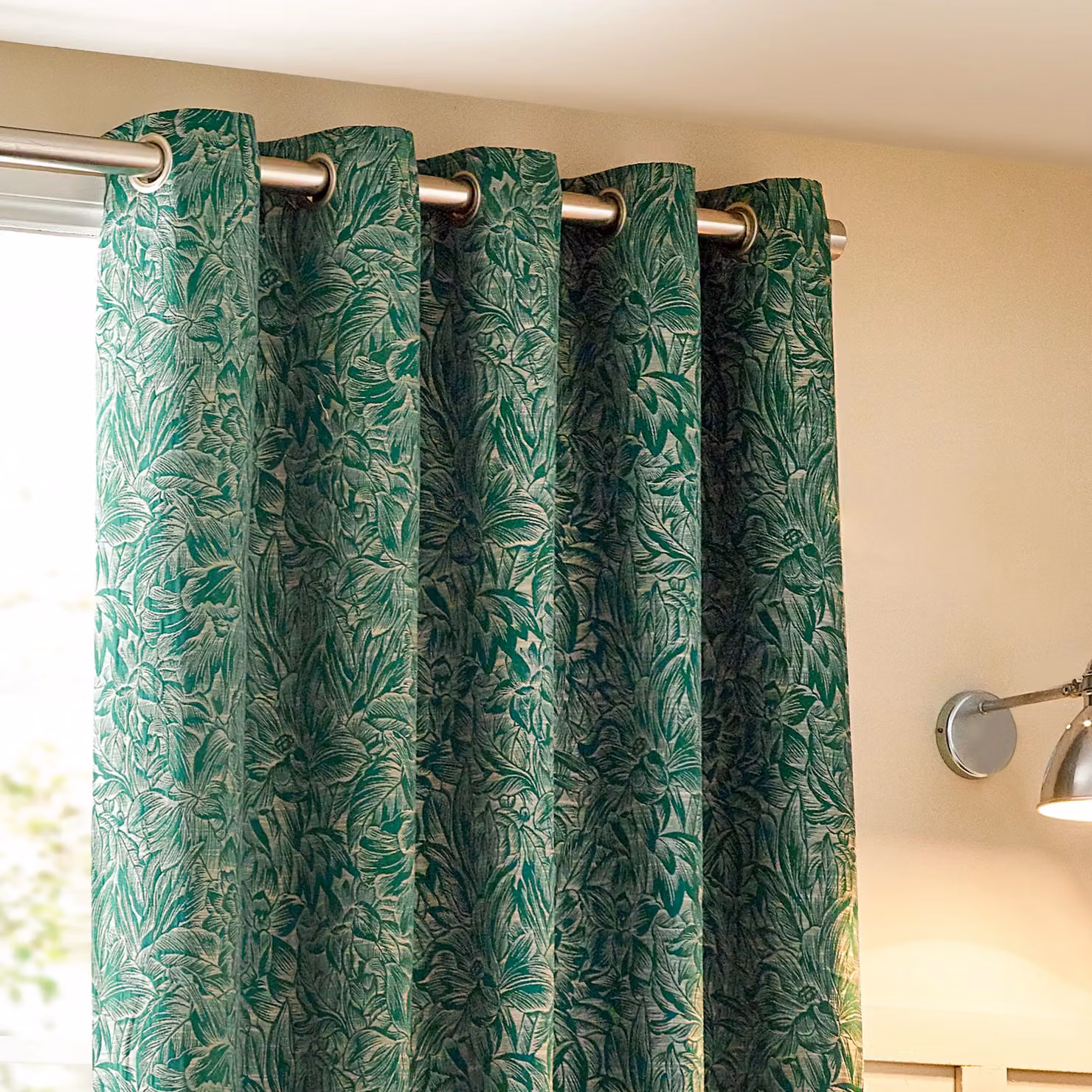 Wylder Nature Grantley Floral Jacquard Eyelet Curtain Pair in Green, Width: 117 cm, Drop: 137 cm – 3