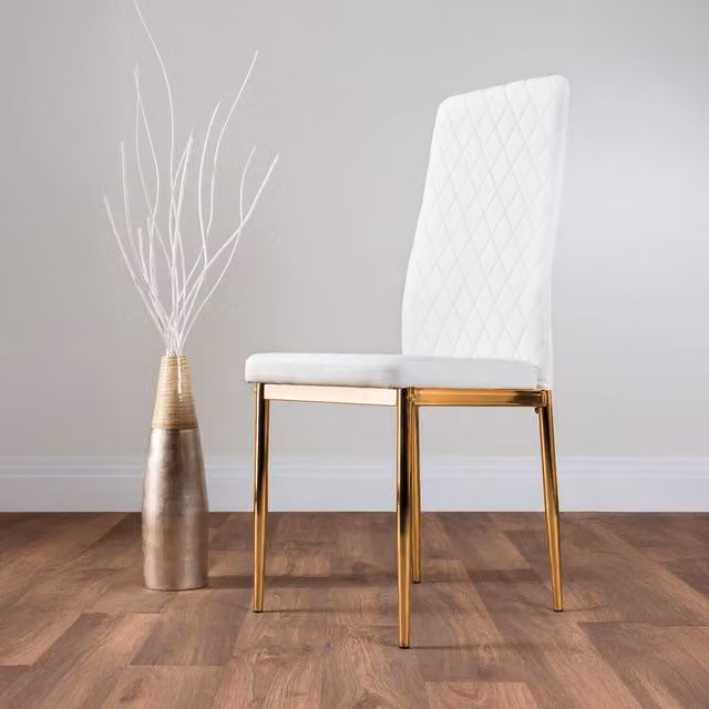 FurnitureboxUK Set of 6 Milan Modern Kitchen Dining Chairs in White Faux Leather with Gold Legs
