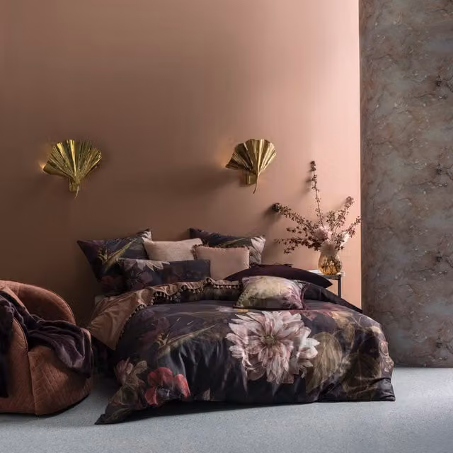 Terrys Neve Floral Mako Satin Cotton Duvet Cover Set in Plum