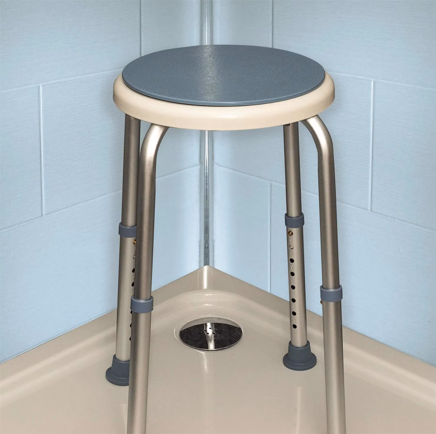 mysmartbuy Bath and Shower Stool with Rotating Seat, Height Adjustable Waterproof Mobility Aid with Non-Slip Feet, H42-59 x W39 x D31.5 cm – 2