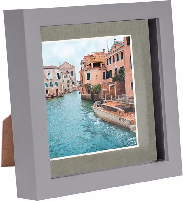 Nicola Spring Grey 3D Box Square Photo Frame with 4 x 4 inch Mount, 6 x 6 inch