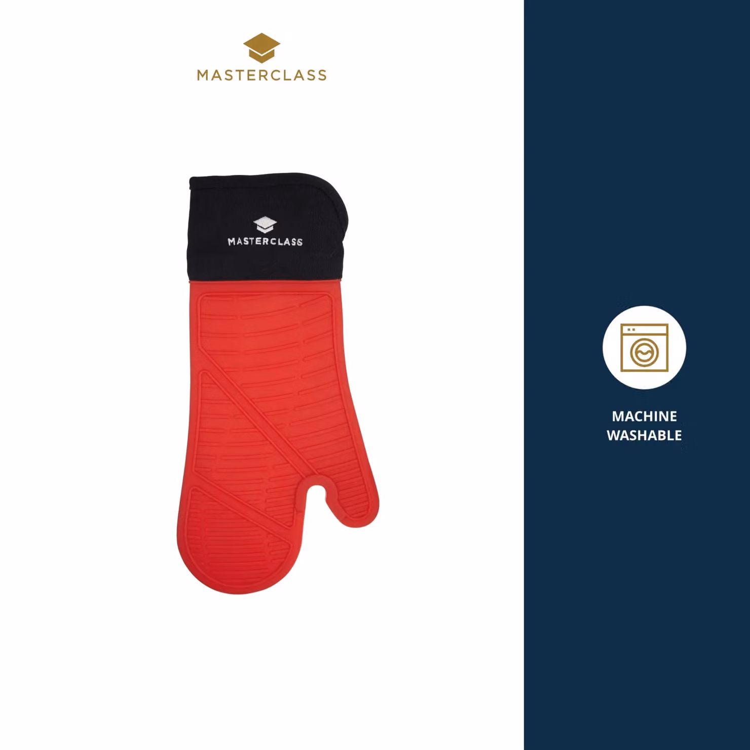 MasterClass Red Silicone Oven Glove with Cotton Sleeve – 8