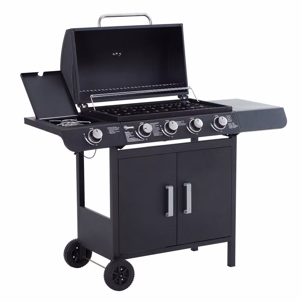 OUTSUNNY Gas BBQ Grill with 4 + 1 Stainless Steel Burners and Side Burner in Black – 2