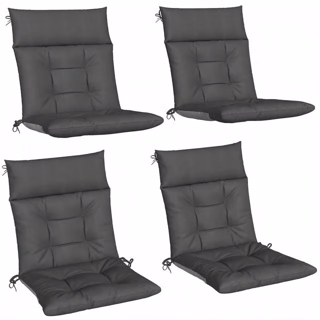 Outsunny Set of 4 Waterproof and UV-Resistant Patio Chair Cushions in Grey, W: 112 cm, D: 53 cm